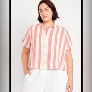 Old Navy Crinkle Gauze Button-Down Striped Top
